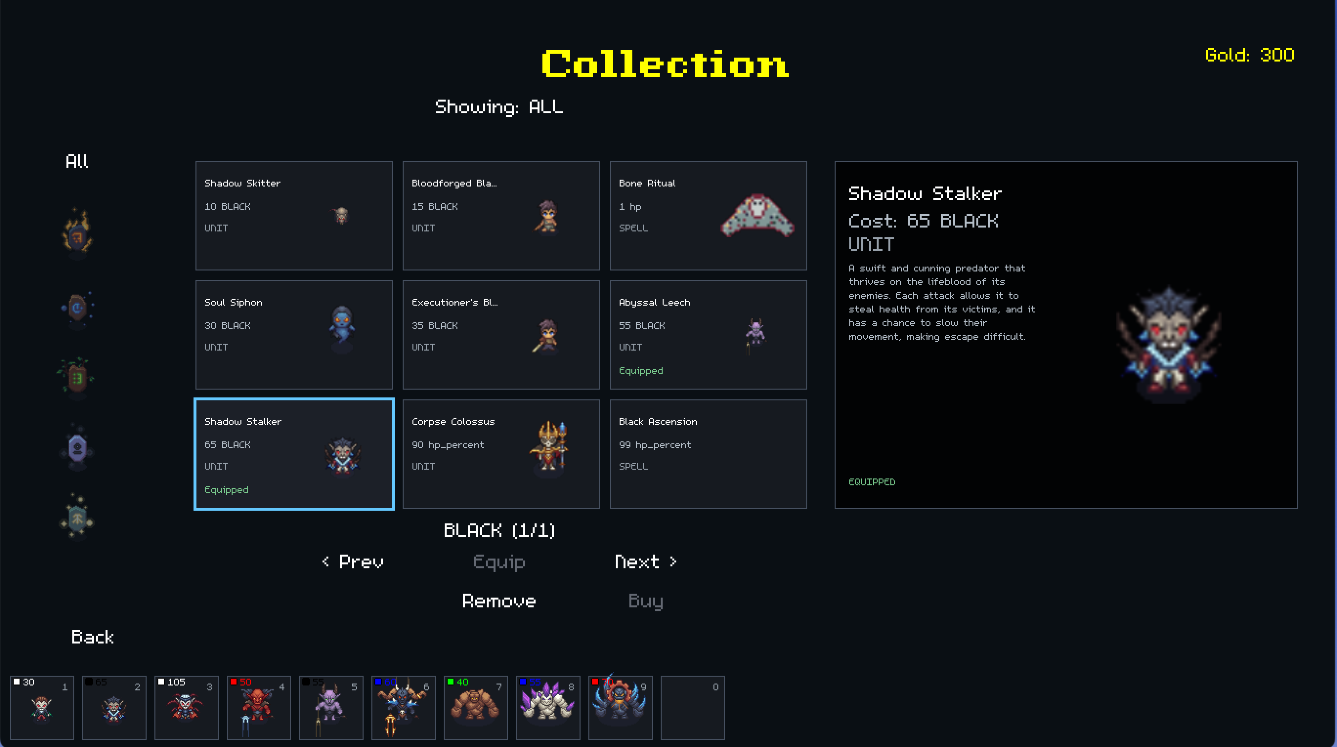 Ravenforge Isles — BLACK faction unit collection screen