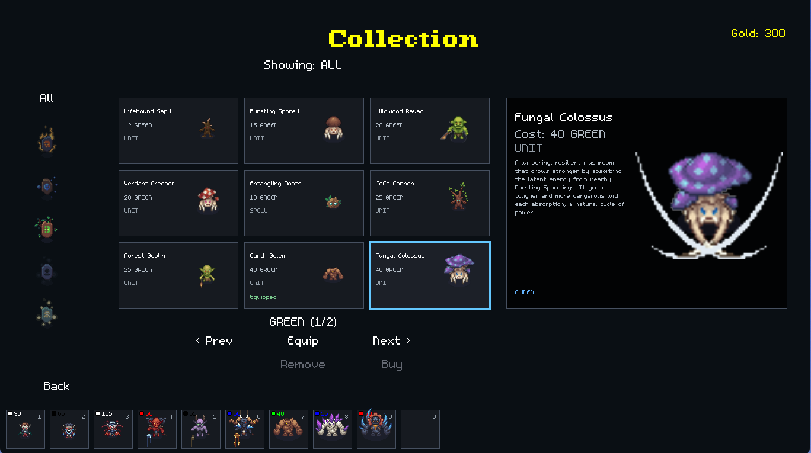 Ravenforge Isles — GREEN faction unit collection screen