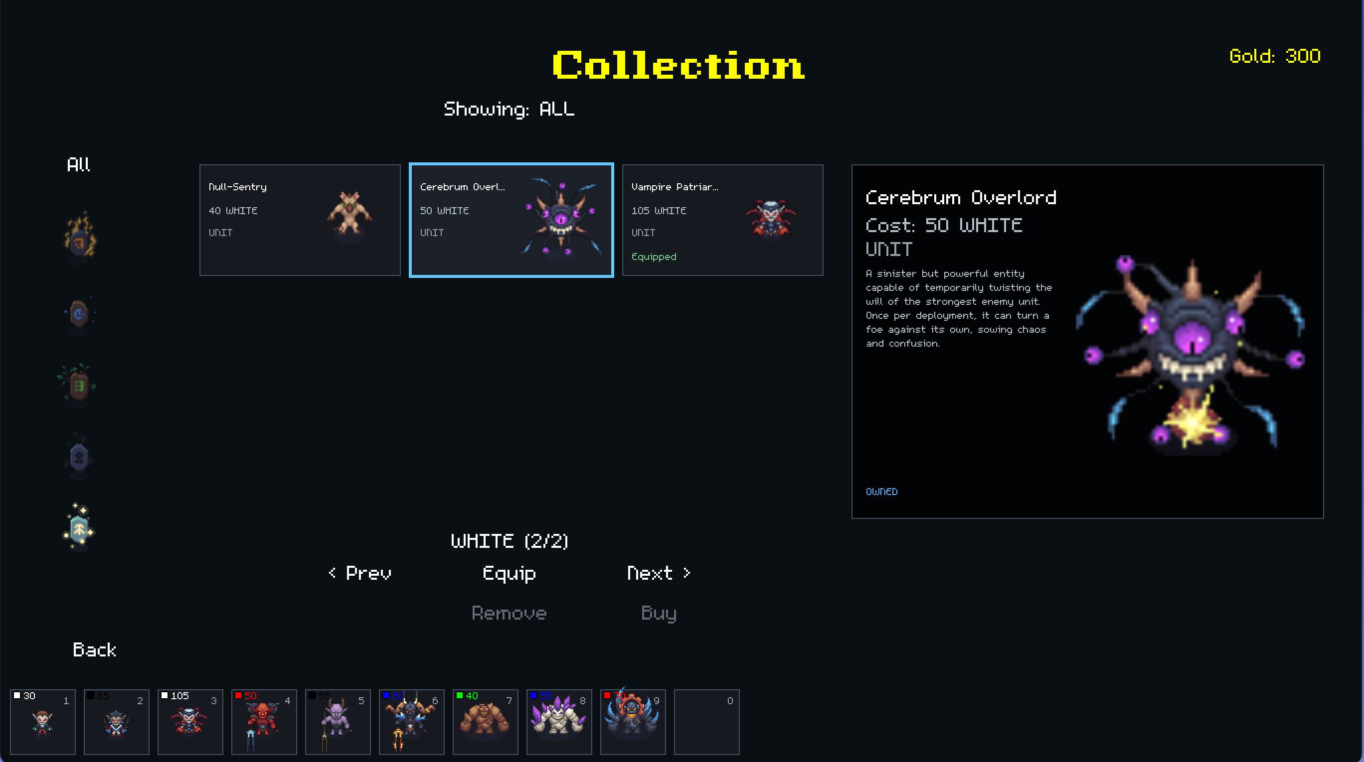 Ravenforge Isles — WHITE faction unit collection screen
