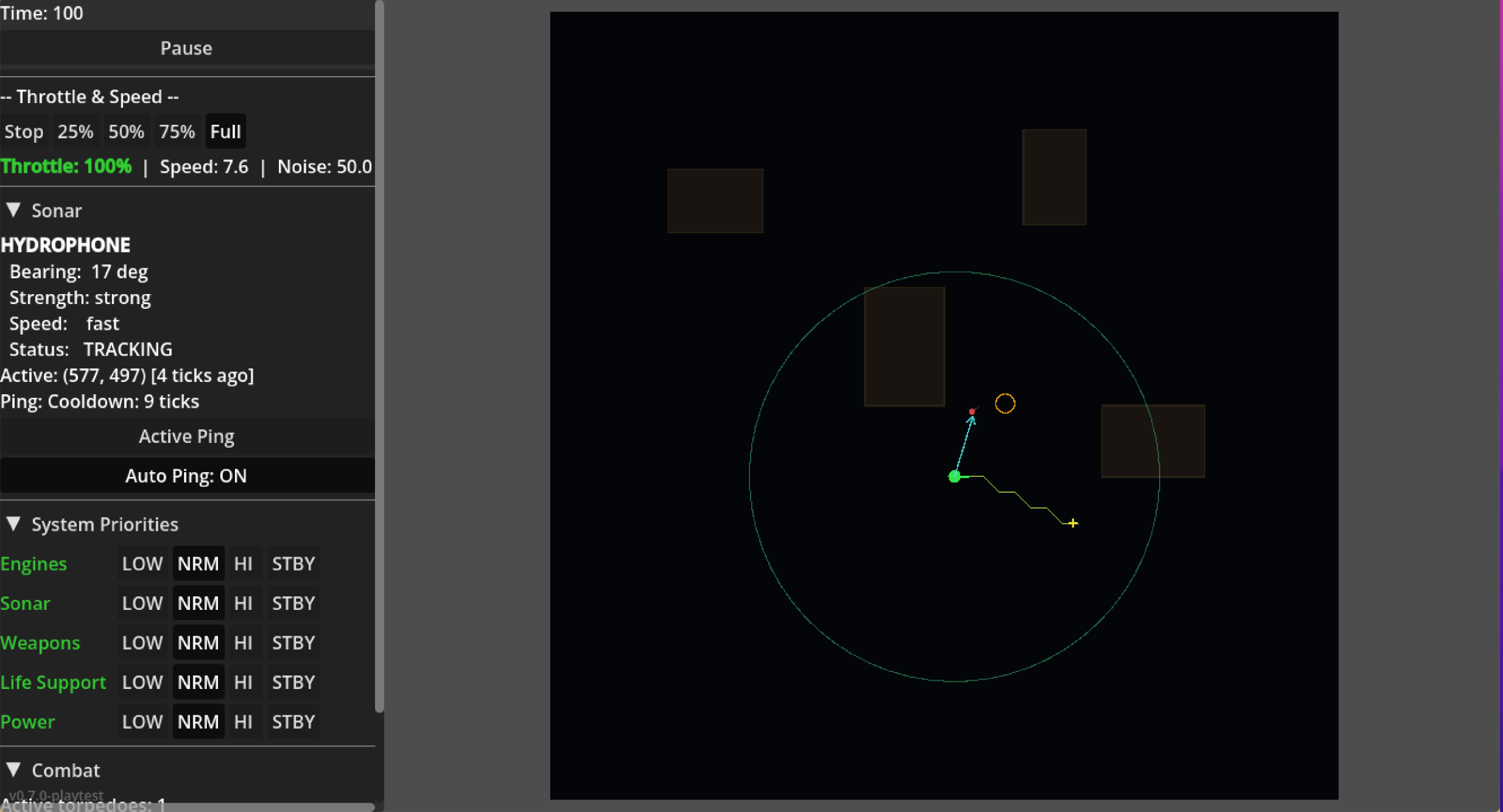 Silent Depths — Sonar and navigation gameplay view